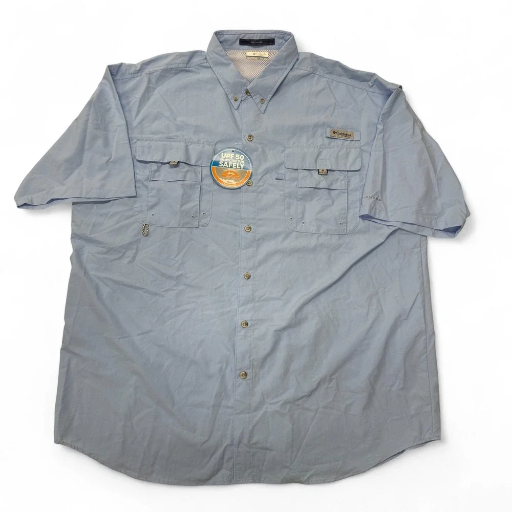 Columbia Bahama PFG Fishing Shirt Mens‎ 2XT UPF 50 Omni Shade Button Up NWT Blue